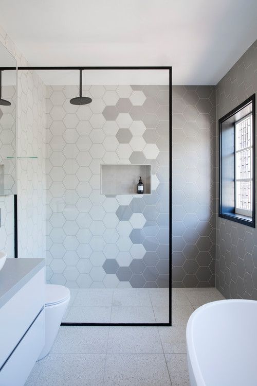 Tendências de azulejos para banheiro 2025 hexagonal