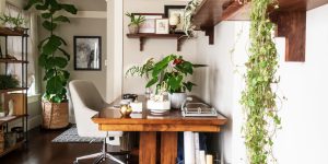 home office neutro com plantas