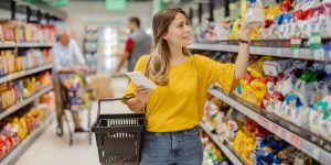 mulher dentro de supermercado fazendo compras