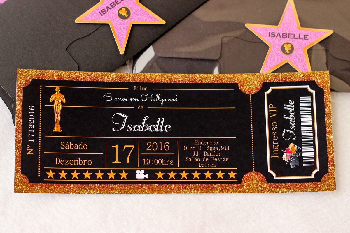 Convite estilo ingresso para festa de 15 anos