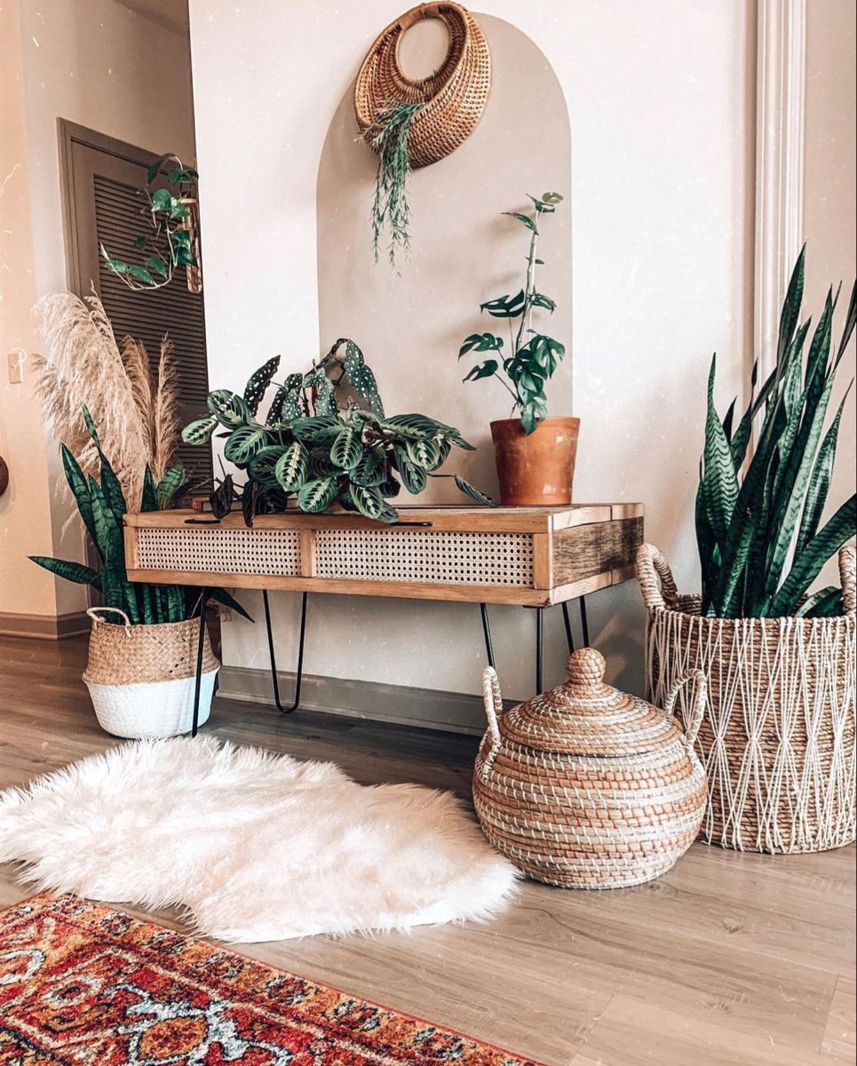 hall de entrada decorado ao estilo boho