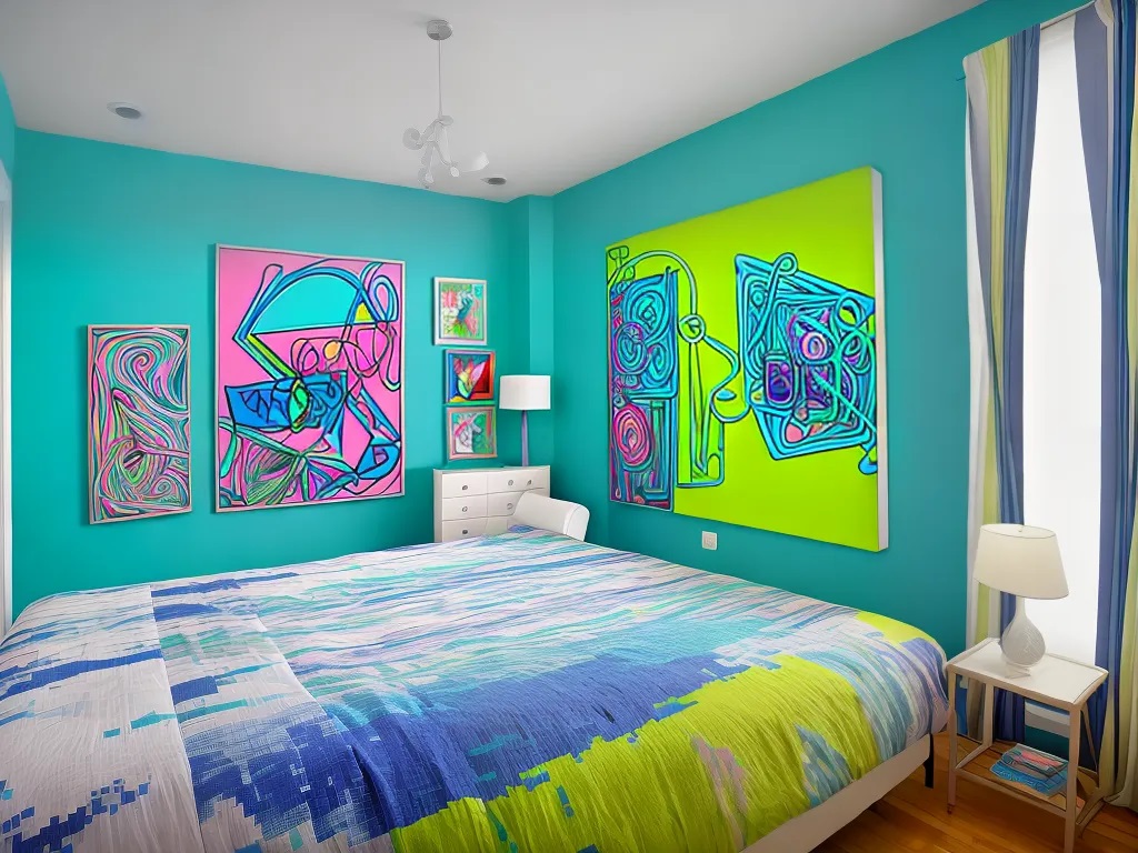 quarto em tons vibrantes de neon