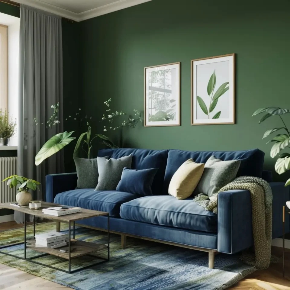 sala com combinação de verde e azul